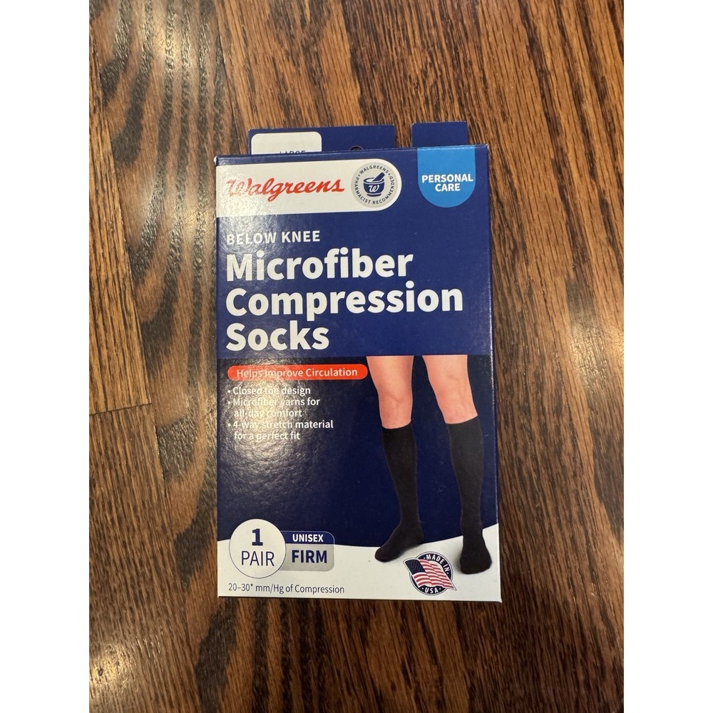 Walgreens Below Knee Microfiber Compression Socks, Firm Black, Large, 1.0 pr